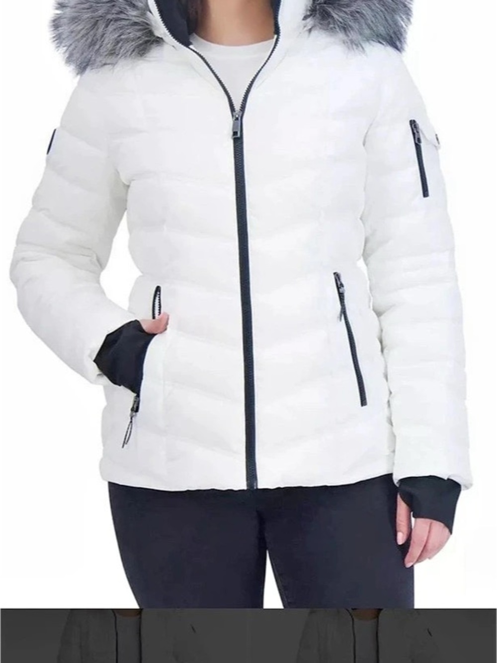 Nautica Ladies' Puffer with Faux Fur Hood Women's White Puffer Jacket Like New